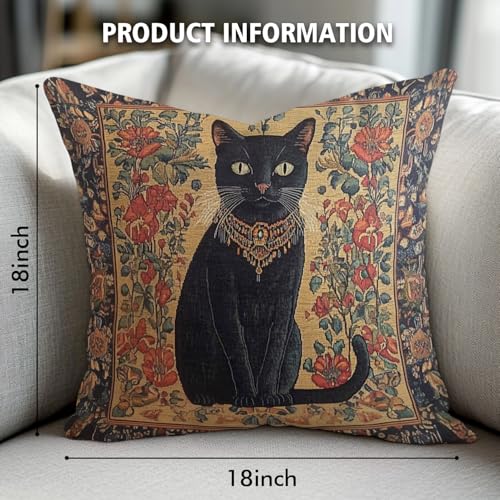 YOU FOUND ME William Morris Abstract Vintage Black Cat Design Throw Pillow Cover Home Decor, Art Decor Pillowcase Cushion Cover for Bed Sofa Living Room, Indoor and Outdoor 18x18inch (Black Cat4) - color: Black Cat4