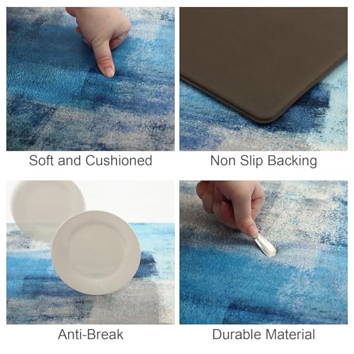 MAYHMYO Anti Fatigue Kitchen Mat - Set of 2 - Teal and Marble Design Comfort Mats - Cushioned, Non Slip Floor Mat - color: Turquoise, size: 29"L X 17.3"W X 0.4"Th + 47"L X 17.3"W X 0.4"Th