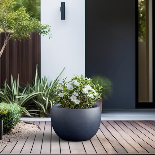 Kante 19.9" Dia Round Concrete Planter, Outdoor/Indoor Large Bowl Plant Pots with Drainage Hole and Rubber Plug for Garden Patio Balcony Home, Charcoal - color: Charcoal, size: 19.9" d