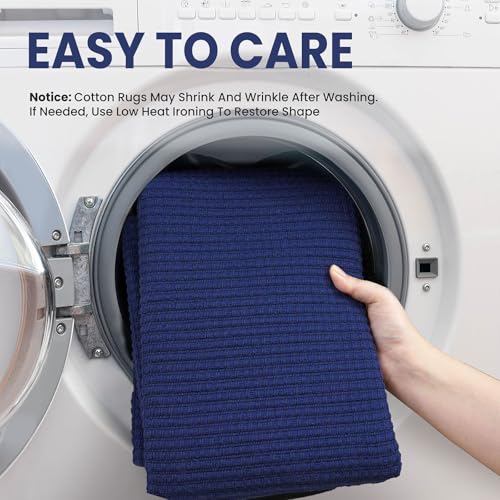 EARTHALL Woven Area Rug 2x3 Ft Washable Rugs for Entryway Braided Non Slip Throw Rugs Door Mat Indoor Outdoor Entrance Small Cotton Woven Carpet for Kitchen Foyer Front Door, Royal Blue/Navy - color: Royal Blue/Navy, size: 2' x 3' (Rectangular)