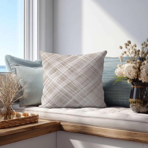 Crosshatch Throw Pillow Covers 18x18 Set of 2 | Beige White Decorative Cushion Covers | Neutral Farmhouse Pillow Cases for Couch Sofa Bed Living Room - color: Neutral Crosshatch