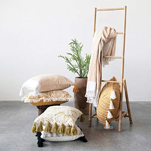 Creative Co-Op Cotton Printed Tufted Tassels, Black & Cream Color Pillow