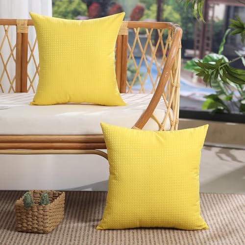 DFXSZ Outdoor Pillow Covers 20X20 Inch Set of 2 Yellow Waffle Textured Polyester Pillow Covers Spring Summer Outdoor Waterproof Decor for Patio Furniture Garden 025B20 - color: Yellow, size: 20" x 20" (Pack of 2)