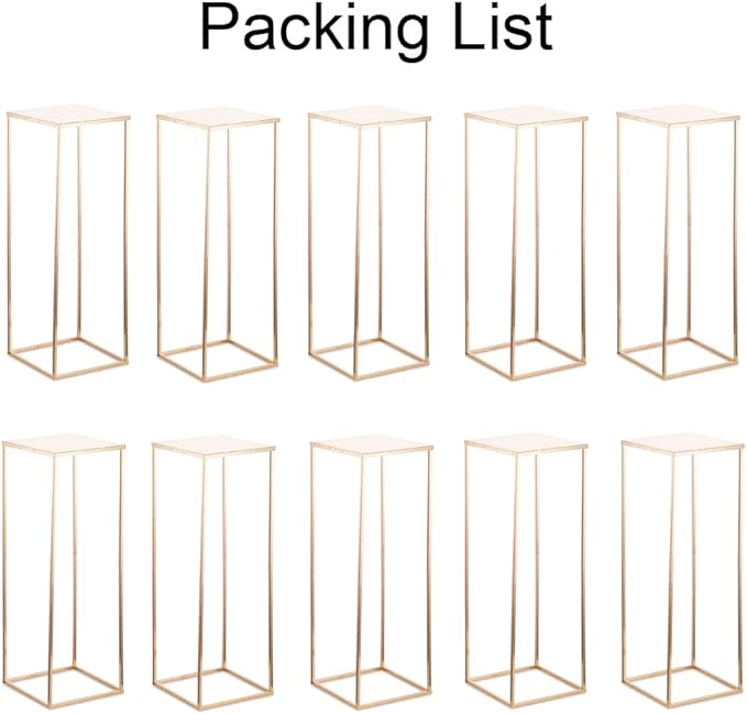 Gold Metal Cube Vase Stand for Wedding Centerpieces, 31.5in Tall, 10 Pcs