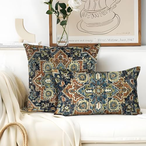 Boho Throw Pillow Covers 12x20 inch Set of 2,Boho Vintage Carpet Pattern Antique Ethnic Decor Double Sided Pattern Cushion Cover Soft Pillow Case Living Sofa Room Bed Square Pillow Cover - color: Boho-2, size: 20" x 12" (Pack of 2)