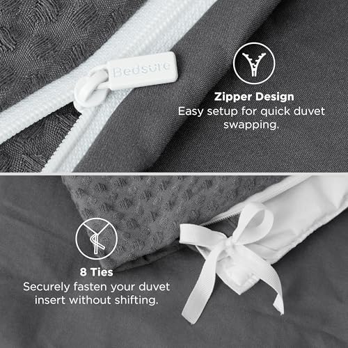 Bedsure Textured Duvet Cover King Size, Soft & Breathable Comforter Cover for All Season, 3 Pieces Wrinkle-Resistant Zipper Bedding with 8 Corner Ties, Dark Grey - color: 10 - Dark Grey (No Comforter), size: King (104" X 90")