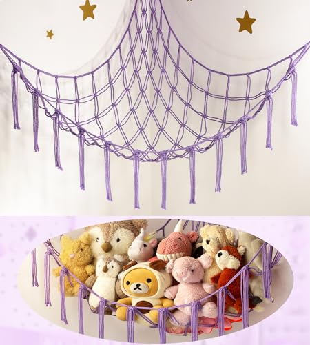 Stuffed Animal Storage Hammock or Net - Toy Hammock Net for Stuffed Animals Corner - Hanging Stuff Animal Organizer Holder Ideas for Plush Plushie - Purple Kids Baby Nursery Wall Bedroom Room Decor - color: Purple, size: Standard(41.5"L x 55.2"W x 41.5"H)