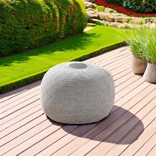 English Home Large Ottoman Foot Stool, Knitted Foot Rest, Round Pouf Chair, Modern Living Room Furniture Bean Bag, Room Decor, Bedroom Footstool, Boho Pouffe, Home Decor Poof, 20" W x 15" H, Gray