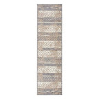 Rugshop Distressed Geometric Indoor/Outdoor Beige Runner Rug Modern Tribal Stripe, Durable Stain Resistant Low Profile Perfect for Patio, Backyard, Deck and Outdoor Lounge 2' x 7' - size: 2' x 7' (Rectangular)