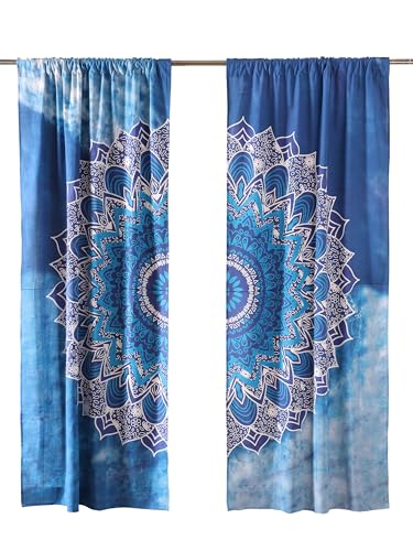 Popular Handicrafts Blue Hippie Mandala Ombre Curtains 83 Inch Length for Living Room Bedroom 2 Panels Set Light Filtering Semi Sheer Window Curtains 76 Inch Width Boho Farmhouse Drapes W76xL83 - color: Blue, size: 38"W x 83"L (Pack of 2)