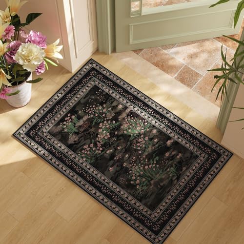 Rugcomf 2x3 Rug Abstract Vintage Indoor Door Mat Machine Washable Small Area Rug Non-Slip Low Pile Throw Rugs for Entryway Kitchen Front Door Indoor Entrance Entry Kids Room, Black - color: Black, size: 2' x 3' (Rectangular)