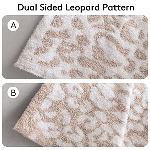 MH MYLUNE HOME Ultra Soft Leopard Throw Blanket (50x60 inches) Microfiber Blankets Plush Warm Reversible Cheetah Blanket Leopard Pattern Throw for Couch Bed Sofa - Khaki, 50"x60" - color: Leopard Khaki, size: 50"x60" - 550 GSM
