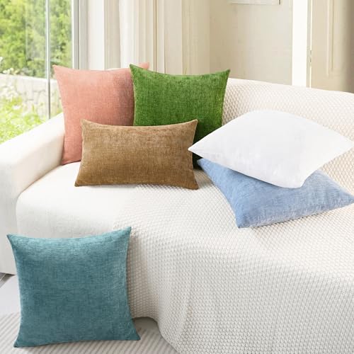 CaliTime Throw Pillow Covers Decorative 16 X 16 Inches Pack of 2 Cozy Chenille Cushion Cases for Couch Sofa Bed Living Room Home Baby Blue - color: Baby Blue, size: 16" x 16" (Pack of 2)