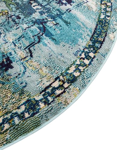 Rugs.com Fleur Collection Rug – 6' Round Blue Medium-Pile Rug Perfect for Kitchens, Dining Rooms - color: Blue 12, size: 6' (Round)