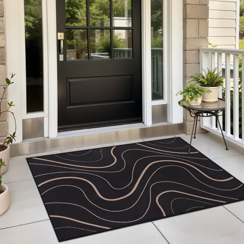 Tangsoo Easy Jute 2x3 Outdoor Rug for Entry,Washable Thin Rug Non-Slip Black Lines Neutral Indoor Mat Farmhouse Small Throw Carpet for Kitchen Bedroom Front Porch Doorway Entryway - color: Black S Lines, size: 2x3ft