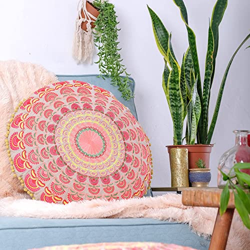 Mandala Life ART Bohemian Floor Cushion Cover –Luxury, Artisan Room Décor Pouf Case for Meditation, Yoga, and Boho Chic Seating Area Floor Pillow – Accent Your Living Room, Bedroom, More - color: Red Peacock, style: Pillow Cover