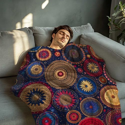 Bohemian Mexican Blanket for Women Men, Boho Mandala Circular Soft Lightweight All Season Throw for Home Decor, Couch, Bed, Camping, Travel and Gifts, 40x50 Inches - color: Bohemian Mandala