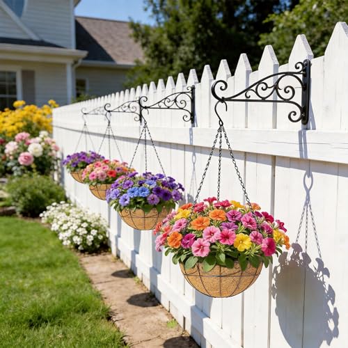 3 Pack 12 Inch Hanging Baskets for Plants Outdoor - Metal Hanging Planters for Outdoor Plants with Coco Liners - Heavy Duty Empty Hanging Flower Pots for Porch Patio Garden - size: 12 Inch