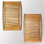 Boho Rattan Drum Lamp Shades Set of 2, Woven Bamboo Table and Bedside Lamp Shades(Spider Fitter), Easy Assembly - color: Brown
