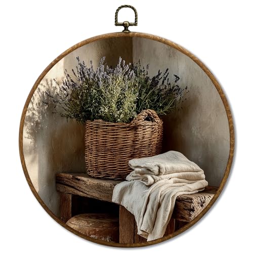 JUIOEIU Vintage Laundry Room Round Wall Decor, Farmhouse Laundry Basket Framed Canvas Prints, Rustic Country Farmhouse Wall Art Hanging Decorations for Washroom Restroom Bathroom Decor, 10x10in - color: Laundry room08