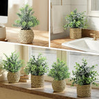 Small Fake Potted Plants: 9 Inches Artificial Plants with Seagrass Handwoven Planters, Indoor Farmhouse Decorations, Eucalyptus Plant for Home Bathroom Office Shelf Tabletop Desk Room Decor