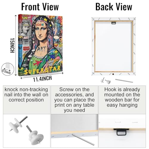 Funny Mona Lisa Canvas Wall Art, Mona Lisa Classical Painting Picture Graffiti Wall Decor, Street and Graffiti Art Vintage Whimsical Poster Print for Bathroom Living Room Home Decor 11.5x15 Inch - color: Multi 1394