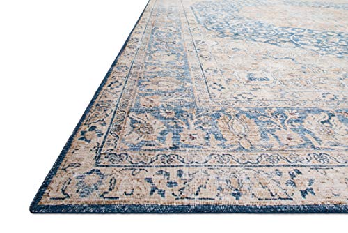 Loloi Layla Collection LAY-07 Blue/Tangerine 2'-3" x 3'-9" .13" Thick Accent Rug, Soft, Durable, Vintage Inspired, Distressed, Low Pile, Non-Shedding, Easy Clean, Printed, Living Room Rug - color: Blue / Tangerine, size: 2'3" x 3'9" (Rectangular)
