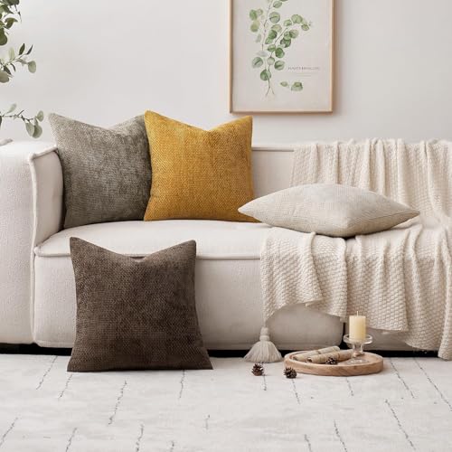 MIULEE Pack of 2 Couch Throw Pillow Covers 16x16 Inch Neutral Dark Brown Boho Accent Decorative Pillow Covers Soft Chenille Farmhouse Cushion Covers for Home Decor Bed Sofa Living Room - color: Dark Brown, size: 16" x 16" (Pack of 2)