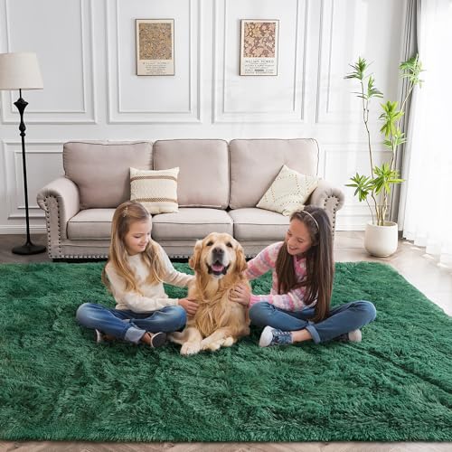 Awaytail Fluffy Lightweight 2x3 Feet, Blackish Green Under Desk Rug, Upgrade Anti-Skid Rectangular Rug for Boys Room - color: Blackish Green, size: 2' x 3' (Rectangular)