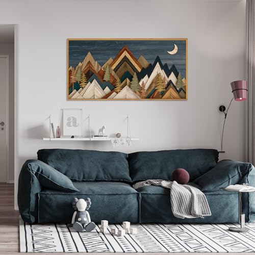 HPINUB Mountain Style Framed Canvas Wall Art Set,Vintage Pine Tree Wall Decor, Nature Country Wilderness Forest Artwork,Modern Navy Blue Art Prints for Living Room,Bedroom,Farmhouse- 20"x40" - color: Blue Style Mountain Wall Art, size: 40"L x 20"W