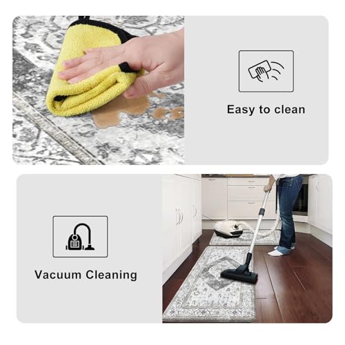 KIMODE Kitchen Rugs and Mats for Floor 2 Piece Cushioned Anti Fatigue Kitchen Mat Non-Skid Waterproof Kitchen Runner Rug Boho Laundry Room Rug for Kitchen Decor, Floors, Office, Desk, Grey Rug Set - color: Light Grey, size: 17.3" x 47 "+ 17.3" x 29 "--0.4