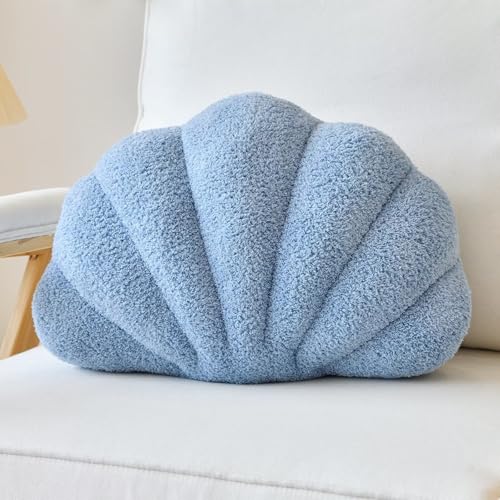 Lfsaaj Dusty Blue Seashell Throw Pillows, Shell Shaped Throw Pillows, 13 Inch Soft Home Decorative Pillow Plush Cushion for Bed Couch Living Sofa Room Decor Accent Throw Pillow - color: Dusty Blue, size: Small-13Inch