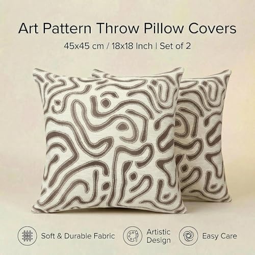 Mantle & Mason Throw Pillow Covers 18x18 Chenille Pillow Covers Set of 2, Beige Modern Abstract Luxury Textured Decorative Pillow Cover for Couch Sofa Bed Living Room - color: Artflow Beige, size: 18" x 18" (Pack of 2)
