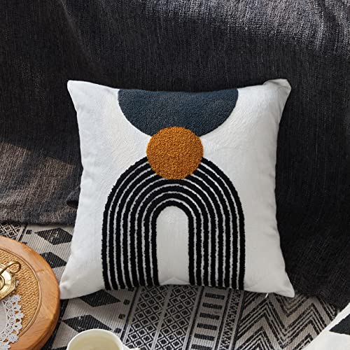 Boho Stylish Accent Throw Pillow Covers 18x18 Tribe Modern Round Arched Geometric Decorative Abstract Pillowcase for Bed Couch Living Room,1 PC,Tan and Black - color: Black&gold