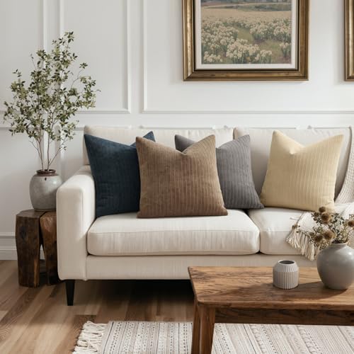 MIULEE Set of 2 Navy Blue Decorative Throw Pillow Covers 18x18 Inch, Thick Soft Textured Striped Cushion Covers, Modern Solid Color Farmhouse Boho Pillow Case for Sofa Couch Bed Living Room - color: Navy Blue, size: 18" x 18" (Pack of 2)