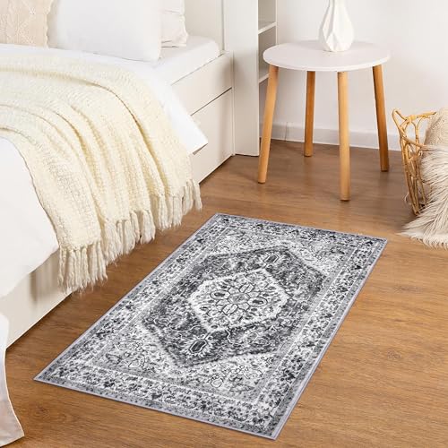 KOZYFLY Small Area Rug 2x3 Ft Rugs for Entryway Washable Entry Rug Non Slip Door Mat Indoor Entrance Printed Faux Wool Vintage Kitchen Rug Throw Rugs for Entrance Kitchen, Grey - color: Grey/Blue, size: 2' x 3' (Rectangular)