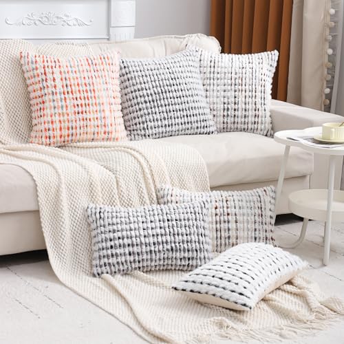 LUOYEHK Boho Throw Pillow Covers 18x18 Inch Set of 2 Chenille Tufted Pillowcase Farmhouse Neutral Cushion Covers for Couch Sofa Bed Living Room, Black Gray - color: Black Gray, size: 18" x 18" (Pack of 2)