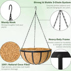 4 Pack 14 Inch Round Hanging Basket with Coco Liners， Metal Hanging Baskets for Plants Outdoor， Hanging Planter with Chain Garden Products for Outdoor, Porch, Lawn, Garden - size: 14 Inch