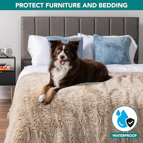 PetAmi Waterproof Dog Blanket for Couch, Bed & Furniture,Reversible Sherpa & Faux Fur Pet Blanket, Leakproof Blanket for Dog Cat, Washable Couch Protector, Soft Calming Pet Throw (40x60, Taupe) - color: Taupe, size: Large (40x60)