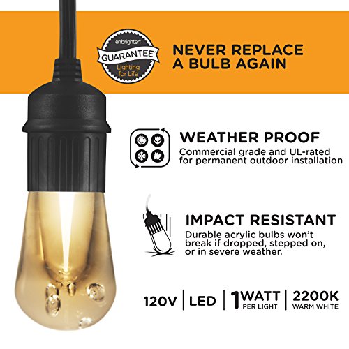 Enbrighten LED Outdoor String Lights 24ft Soft Warm White Patio Lights with Ultra-Durable Shatterproof and Waterproof Acrylic Bulbs for Balcony, Backyard, Porch, Gazebo, Deck, Party and Market, 35629 - size: 24ft
