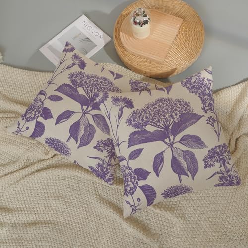 Purple Pillow Covers 16x16 Inch 2 Pcs Boho Vintage Floral Decor Throw Pillows Hydrangea Flower Seasonal Outdoor Farmhouse Neutral Accent Decoration Pillowcase Linen Cushion Cover for Sofa - color: Boho Purple Hydrangea, size: 16" x 16" (Pack of 2)