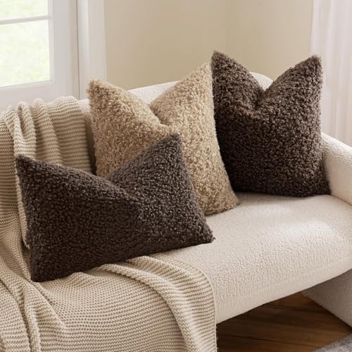 MIULEE Pack of 2 Throw Pillow Covers 16x16 Inch Chocolate Faux Fur Decorative Sherpa Pillow Covers Fuzzy Accent Soft Sheepskin Fleece Cushion Cases for Boho Home Decor Couch Living Room Bed - color: Chocolate, size: 16" x 16" (Pack of 2)