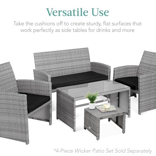 Best Choice Products Set of 2 Wicker Ottomans, Multipurpose Outdoor Furniture for Patio, Backyard, Additional Seating, Footrest, Side Table w/Removable Cushions, Steel Frame - Gray/Black - color: Gray/Black