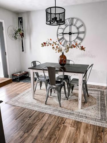 Hauteloom Ferdinand Living Room, Bedroom Machine Washable Area Rug - Farmhouse - Light Brown, Dark Brown, Light Blue - 3'11" x 5'11" - size: 3'11" x 5'11" (Rectangular)