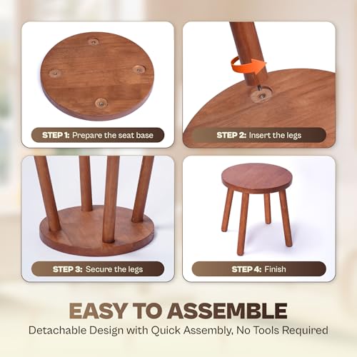 Wooden Stool Small Round, Solid Rubberwood Plant Stand Indoor, 11.8" Mini Wood Side Table for Living Room Bedroom Bathroom, Rustic Farmhouse Decorative Stool (Walnut Color) - color: Walnut