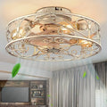 20" Caged Ceiling Fans with Lights and Remote, Bladeless Ceiling Fan 6 Speed Reversible with 4 Bulbs and Remote Control,Flush Mount Caged Ceiling Fan for Bedroom, Living Room, (Include Bulbs) - color: White brushed gold(with light bulb)
