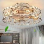 20" Caged Ceiling Fans with Lights and Remote, Bladeless Ceiling Fan 6 Speed Reversible with 4 Bulbs and Remote Control,Flush Mount Caged Ceiling Fan for Bedroom, Living Room, (Include Bulbs) - color: White brushed gold(with light bulb)