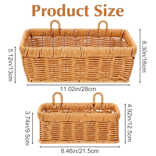 2 Pcs Wall Hanging Basket Wall Mount Pantry Fruit Basket Boho Style Decor Storage Baskets Adhesive Bathroom Cabinet Organizer for Bathroom Kitchen Garden Living Room with 4 Hooks