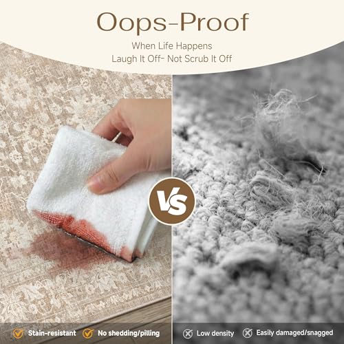 HUGEAR 6x9 Area Rug Beige Machine Washable Rug Room Decor Vintage Distressed Living Room Carpet Non Slip Low Pile Throw Rugs for Bedroom Dining Room Office Soft Lightweight - color: A| Beige, size: 6' x 9' (Rectangular)