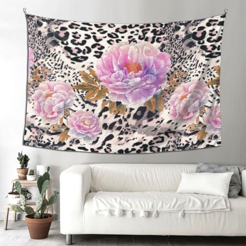Keiutexe Cheetah Leopard Print Floral Tapestry 60" X 40" Wall Hanging Party Decorations Home Decor For Bedroom Living Room Dorm (150 X 100cm) - color: Cheetah Leopard Print Floral, size: 60 X 40 Inch